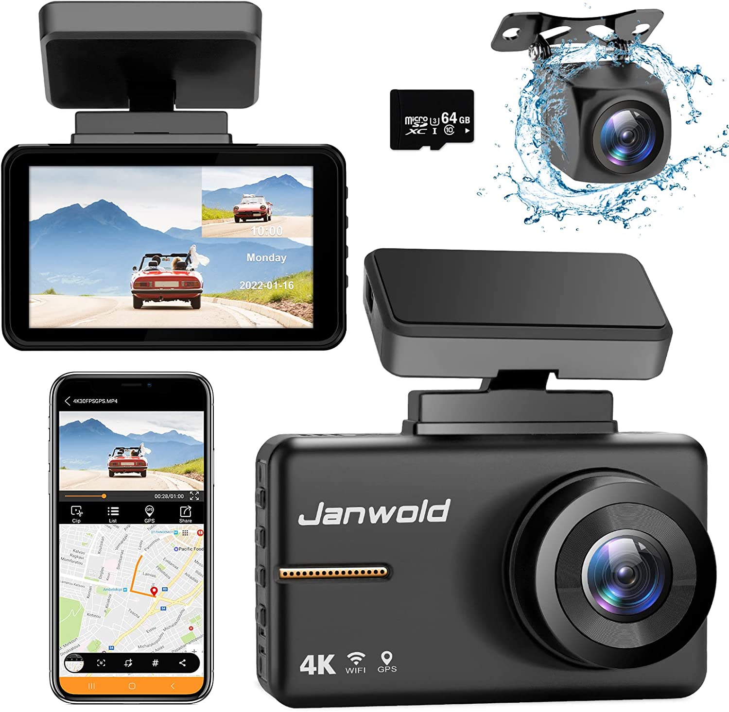 4K Dash Cam Front and Rear, Dashcam with WiFi GPS and Speed